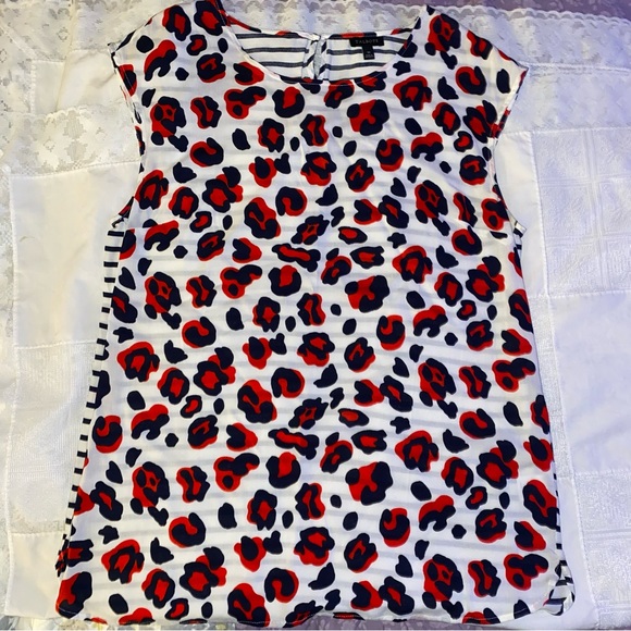 Talbots Red and Blue Animal Print and Striped Blouse SIZE MED. NEW - Picture 4 of 5